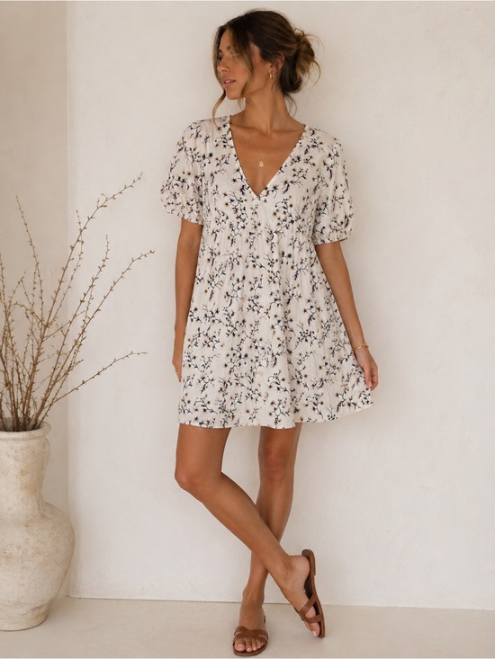 Dresses & Skirts - Universal Thread Cream Floral Dress Puff Sleeve Cottagecore Size S